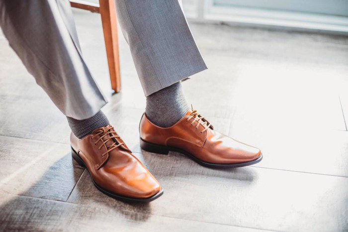 Mens brown dress shoes with grey pants